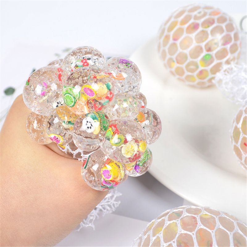 6Cm Grappige Fruit Slice Anti-Stress Squishy Bal Druif Squeeze Speelgoed