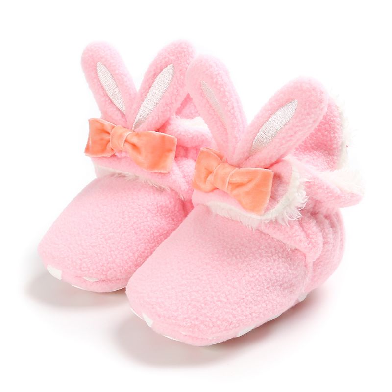 Winter Leather Boots Baby Furry Warm Boots Rabbit Baby Girls Snow Boots Infant Soft Bottom Shoes: Black / 7-12 Months