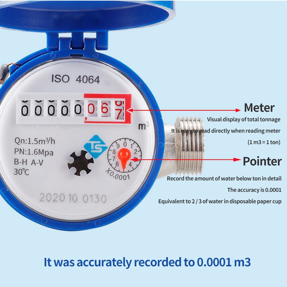 Water Meter Brass Flow Measure Tap Cold Water Meter Home Garden Wet Table Measuring Tools Water Measurement 20mm