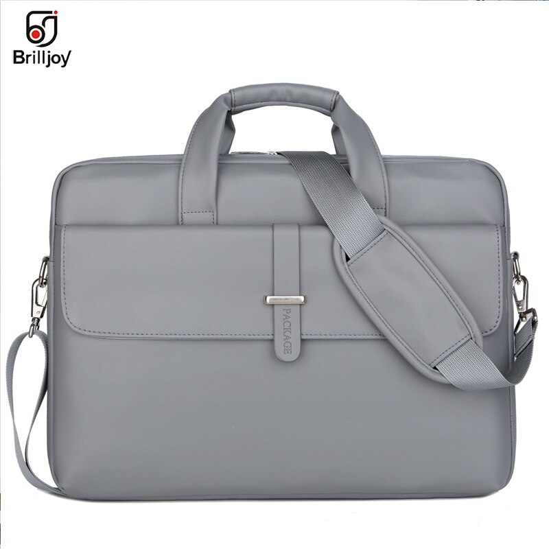 Brilljoy PU Leather women Handbags Laptop Bag Notebook Carrying Case men Briefcase for Macbook Air 13 14 15.6 inch shoulder Bag: Gray 14.6inch