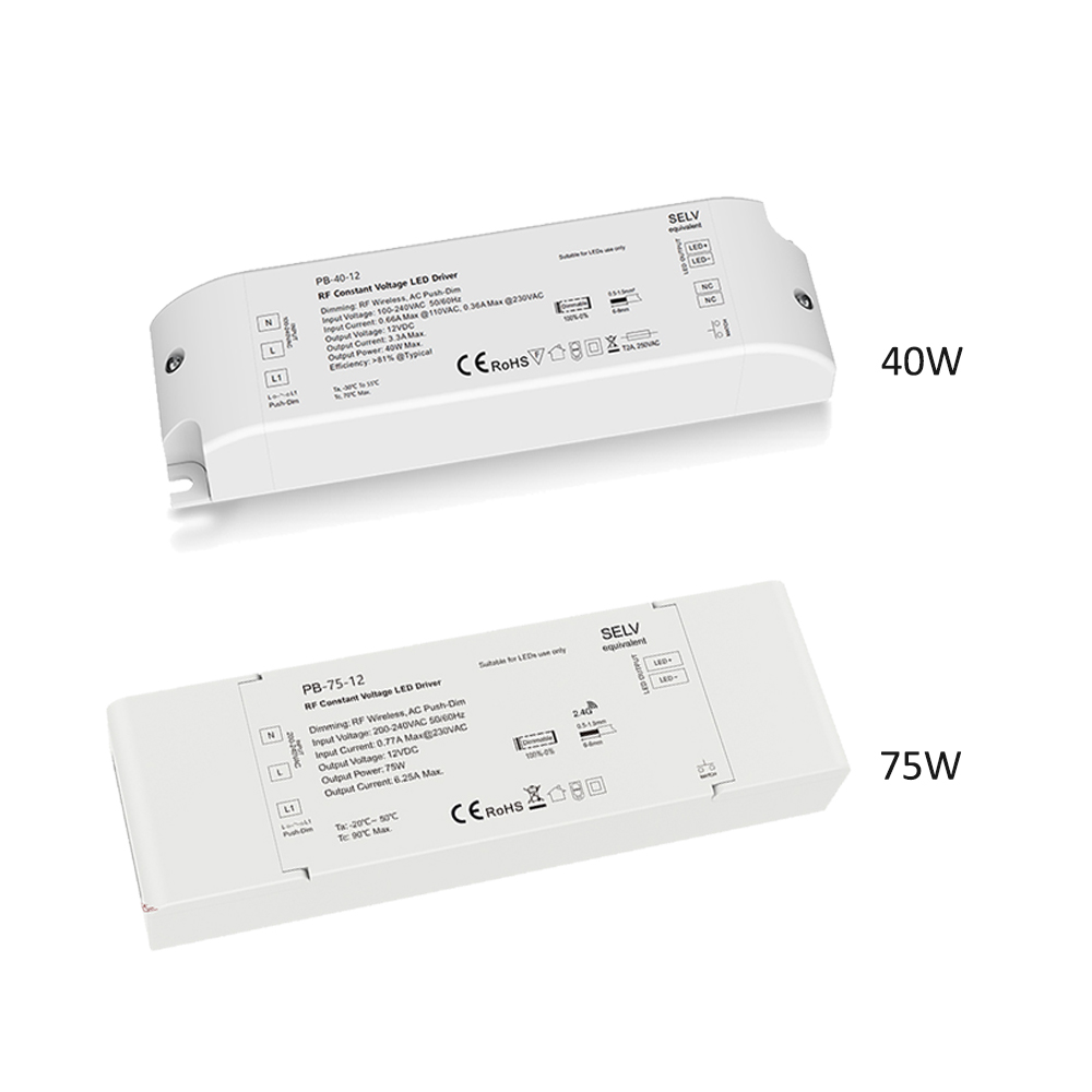 40w 75w rf led-driver med konstant spenning, dimbar, 12v 24v transformator, 2.4g x trådløs fjernkontroll, ensfarget led-stripe