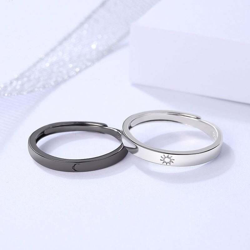 2 Stuks Letters Zon Maan Minnaar Paar Ringen Eenvoudige Opening Ring Voor Paar Wedding Engagement Promise Valentijnsdag Sieraden: Adjustable D