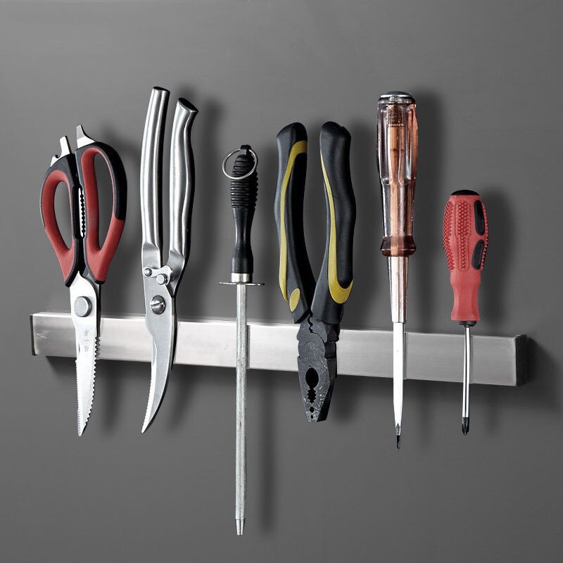 Accesorios de cocina, porta cuchillos de cocina magnéticos negros, organizador de herramientas magnético montado en la pared, soporte para cepillo, estante para herramientas de níquel