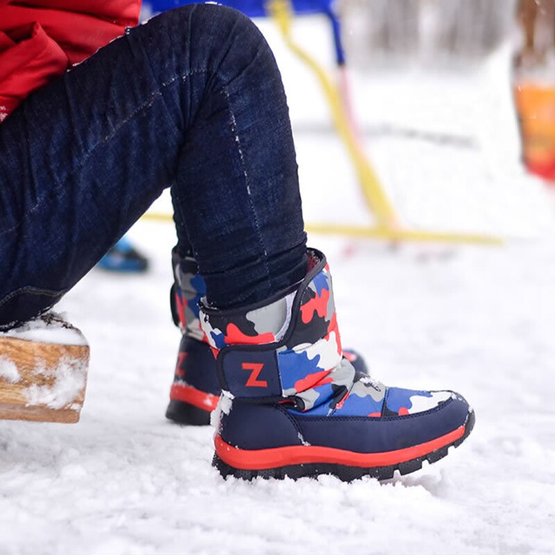 Kinderen waterdichte sneeuwlaarzen winter camouflage antislip stijgijzers platform laarzen voor meisjes jongens kinderen halfhoge pluche warme schoenen