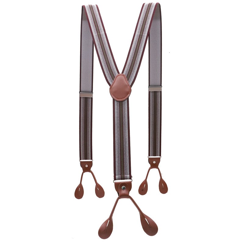 Unisex vintage seler herre seler justerbar 6 -knaps seler elastisk y-form strop bukser brun læder pu