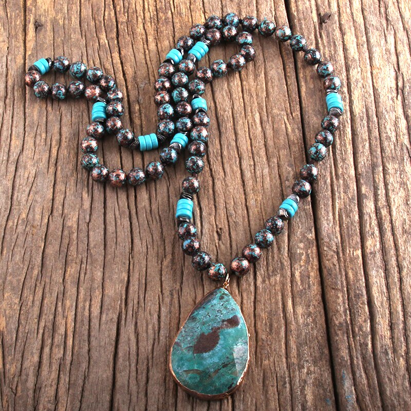 Rh Boho Sieraden 10Mm Ccb Bead Lange Geknoopt Met Semi Precious Hanger Kettingen Vrouwen Bohemen Ketting