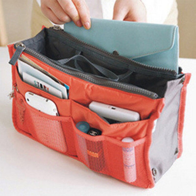 sac organisateur de maquillage étui intérieur sac à main fourre-tout sac à main 13 poche sac de voyage étanche housse Durable pliable: Orange