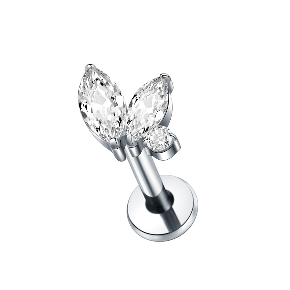 1 pieza de Piercings de titanio para las orejas, Cráneo, murciélago, mariquita, pendiente con forma de corazón, Labret, labio, cartílago, Tragus, hélice, joyería para el cuerpo: Plata antigua plateada