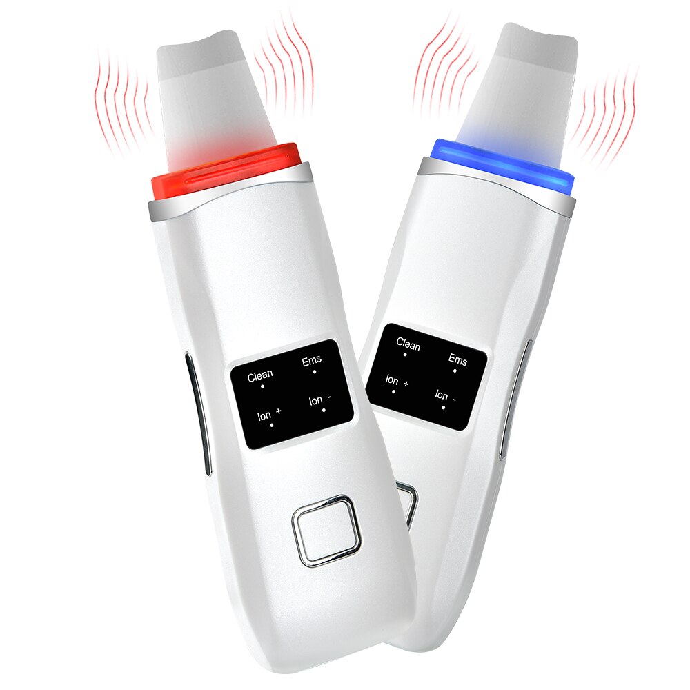 White Ultrasonic Red Blue Light Therapy Skin Scrubber Acne Blackhead Removal Cleanser Facial Care Face Cleaning Shovel Peeling