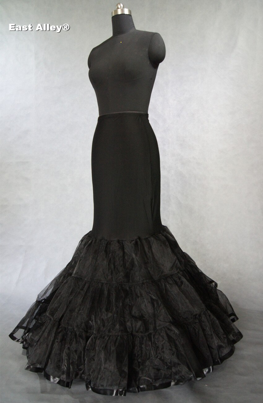 Plus size zeemeermin trompet trouwjurk petticoat crinoline onderrok volledige slip ivoor / wit / zwart: Zwart