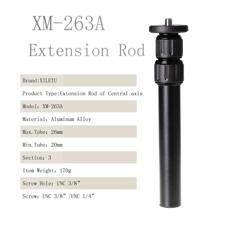 XILETU XM-263A Aluminum Extension Rod Stick Pole 1/4 inch 3/8 for Thread Stabilizer Rod Monopod Tripod Central Axis