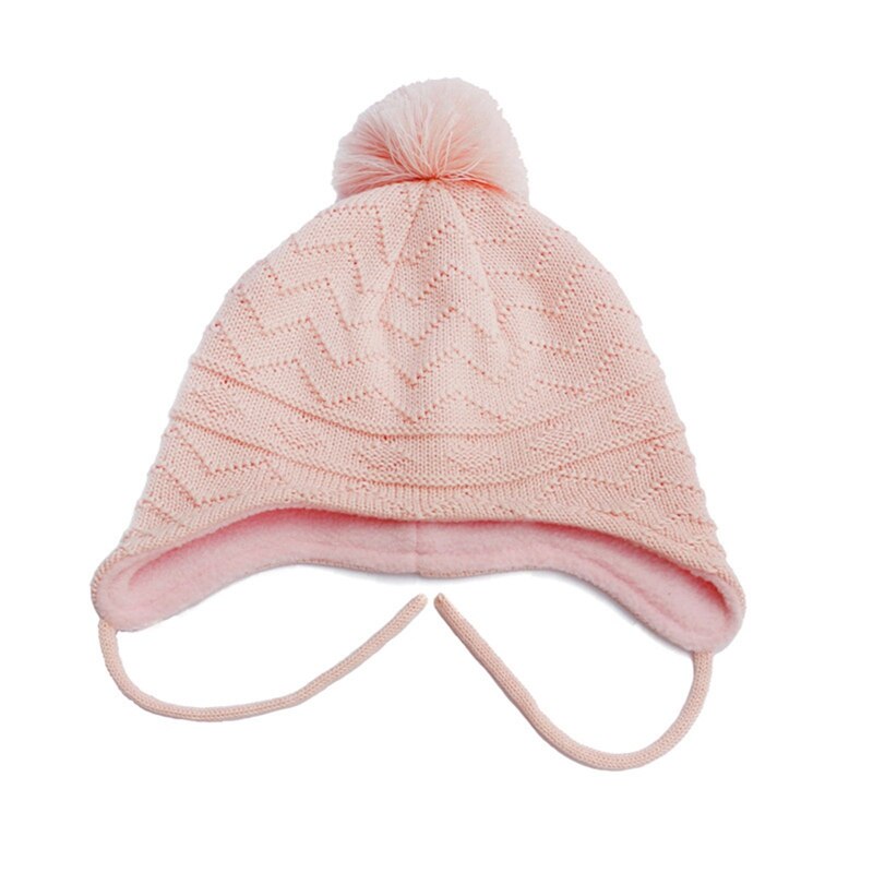 Winter Warm Kids Wol Hoed Gehoorbescherming Gebreide Muts Zachte Wollen Cap Effen Kleur Mode Baby Pompom Beanie Hoed Voor 0-5 Jaar: PK-M