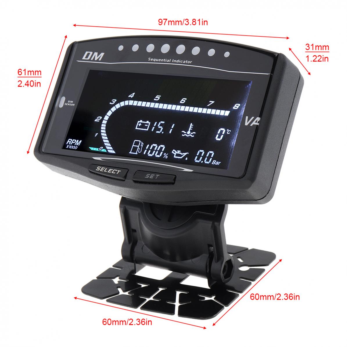 5 In 1 12V Auto Lcd Elektronische Oliedrukmeter + Volt Voltmeter + Water Temperatuurmeter + Brandstof gauge + Toerenteller Met Sensor