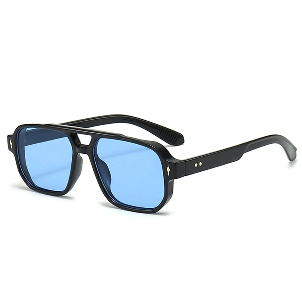 JNPCXI Vintage doble puente hombres gafas de sol cuadradas verde océano lente UV400 gafas mujeres tendencia remaches gafas de sol: Rojo