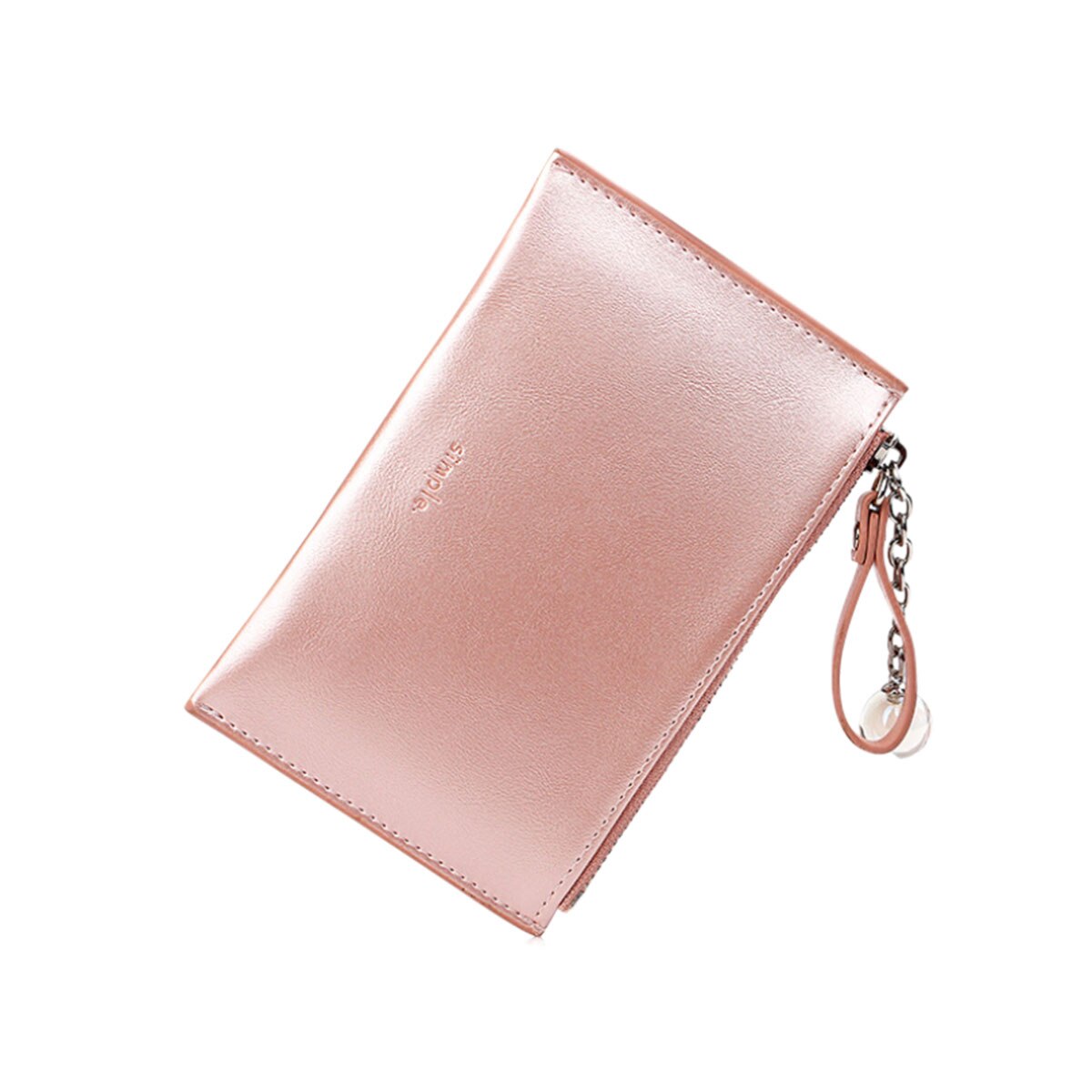 Petit portefeuille en cuir pour femmes, porte-monnaie et scintillant, Mini pochette de crédit avec fermeture éclair: Rose