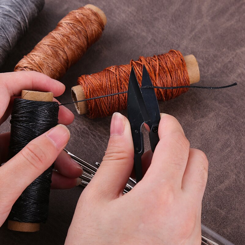 IMZAY-Kit de costura de cuero con hilo encerado, agujas de coser de cuero con ojo grande, cinta métrica, conjunto de herramientas de costura para artesanía de cuero