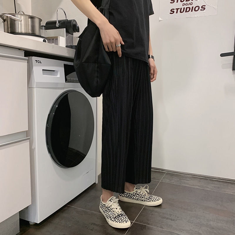 Sommer plisserede bukser herre ensfarvede lige bukser herre streetwear vilde løse koreanske fritidsbukser herre m -2xl
