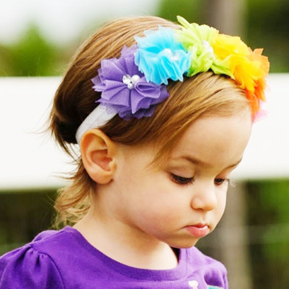 Fasce per bambini Tulle fiore elastico arcobaleno fasce per ragazze fasce per capelli per bambini bambini accessori per capelli fasce per la testa kh113