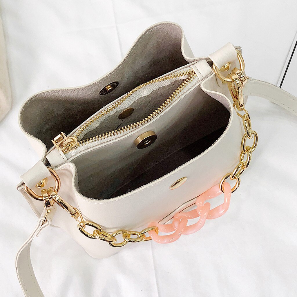 Women's Simple Chian Handbag Bucket Bag Single Large Capacity Shoulder Messenger Zip Fastener Bags Great Mar 25
