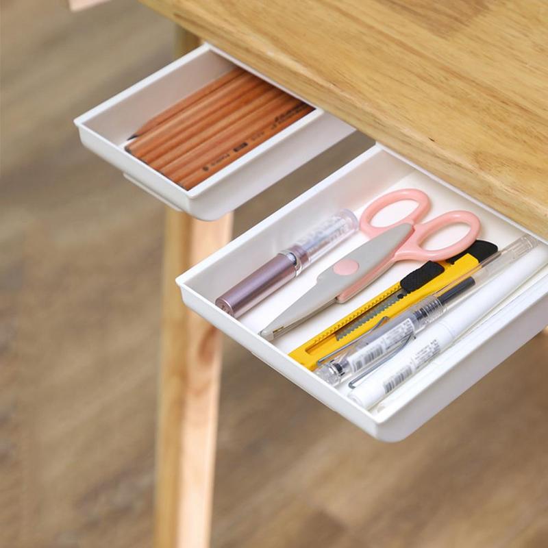 Skjult skuffe opbevaringsboks under skrivebordet bord pasta arrangør bord forsyninger brevpapir etui holder blyant selvklæbende makeu  q3 v 4