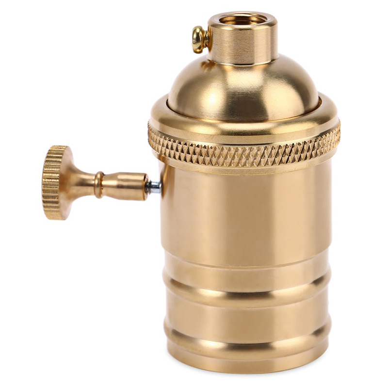 Portalámparas Retro de cobre DIY con interruptor E26 E27 Edison, casquillo de tornillo de iluminación Vintage, accesorio de portalámparas de latón antiguo: Beige