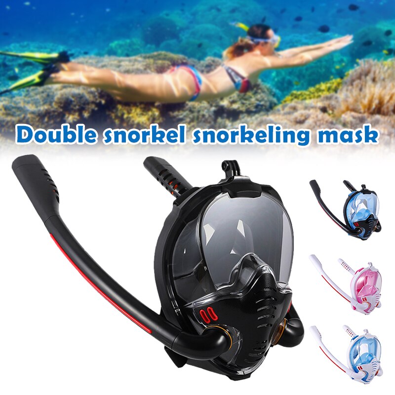 Full Face Snorkel Mask with Detachable Camera Mount 180 Degree Panoramic HD View Anti-Fog Anti-Leak Snorkeling Gear CMG7