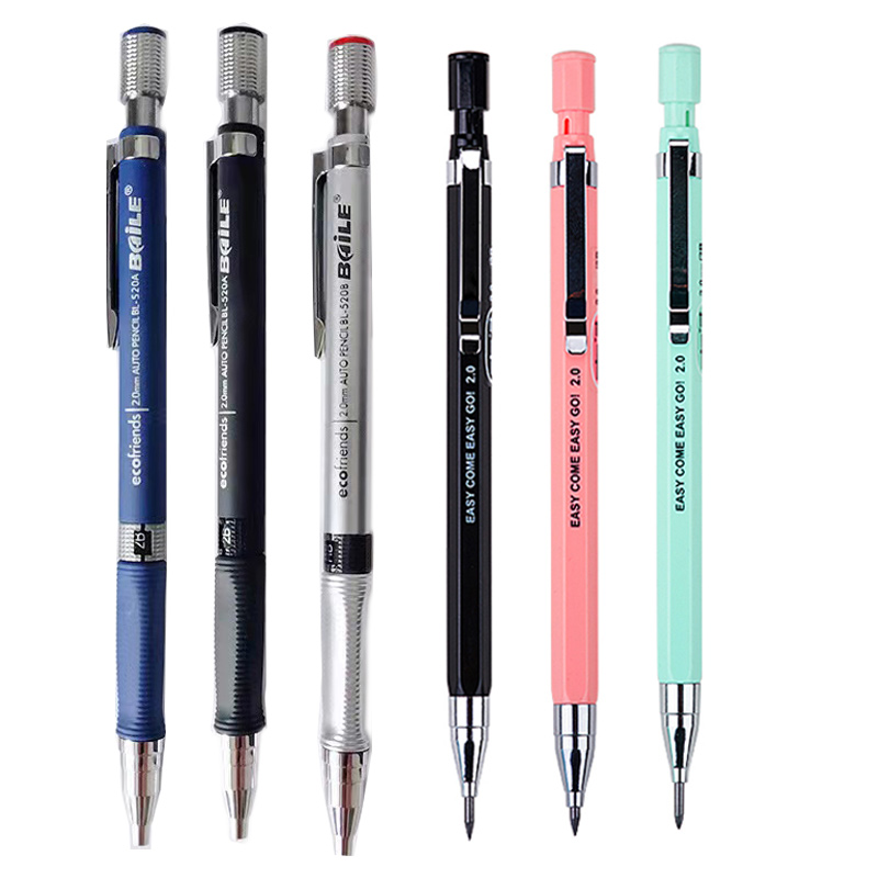 Lápiz mecánico retráctil de Metal/plástico, bolígrafo de 2mm de recambio 2B para la escuela de dibujo de bocetos, color negro, 2,0: Azul cielo