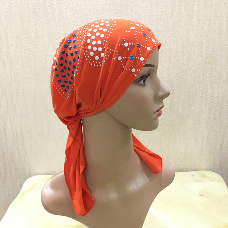 (Paillettes motifs envoyer aléatoire) cristal ITY élastique chapeau musulman hijab turban islamique (Plus de couleurs stock maintenant): 13orange