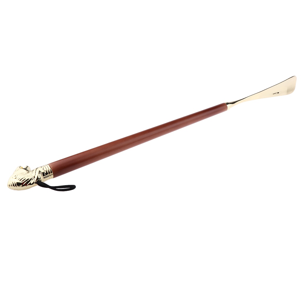 Schoenlepel 58Cm Retro Duurzaam Leeuwenkop Lange Metalen Schoenlepel Bruin Hout Behandeld Schoen Lifter Lepel 58Cm