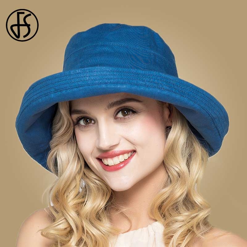 FS Summer Womens Cotton Wide Brim Sun Hats Foldable Casual Viseira Feminina Sun Visor Caps Bucket Hat Chapeu Feminino