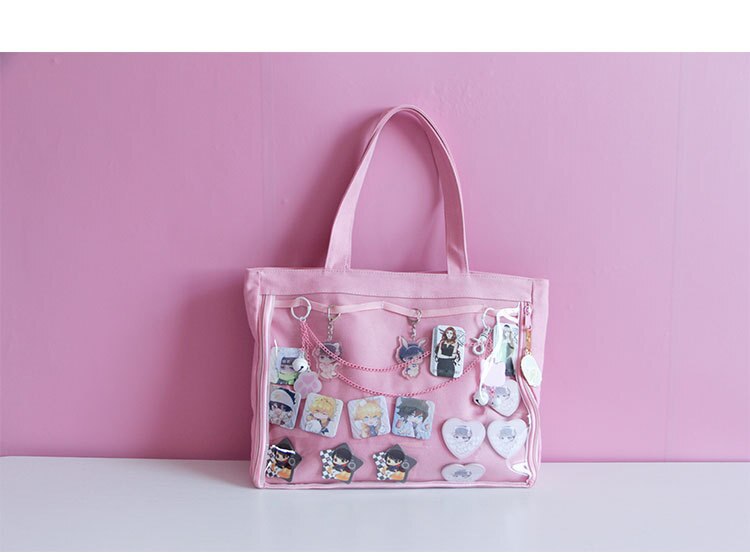 Japanese Wego Ita Bag Kawaii Transparent Window Lolita Canvas Handbag Shoulder Bag Candy Color Lovely Itabag: Pink