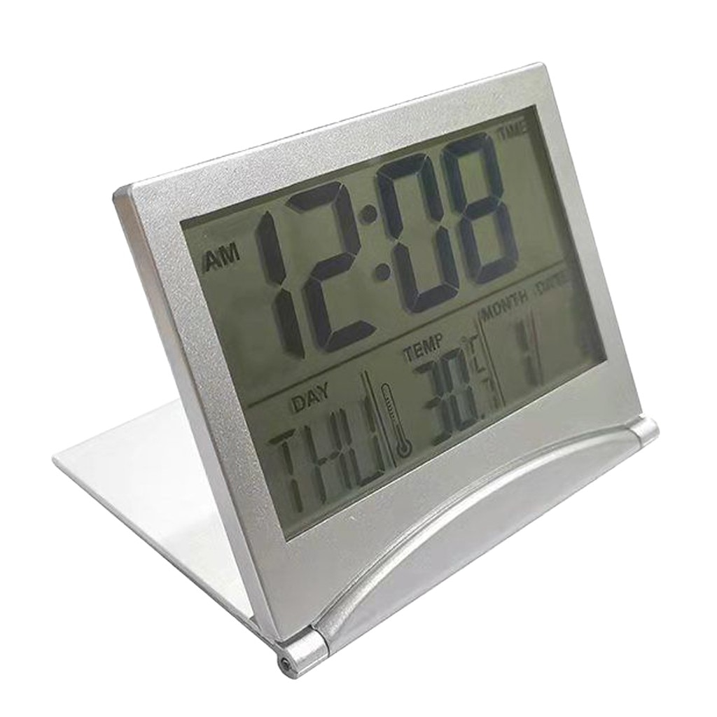 Vouwen Lcd Digitale Wekker Bureau Tafel Thermometer Weerstation Desk Temperatuur Reizen Ectronic Mini Wekker: Default Title