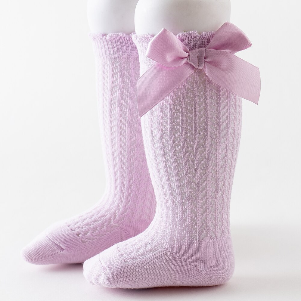 Baby Girl's Summer Socks Solid Color Breathable Comfortable Infant Socks with Bowknot for Birthday Party Vacation Photography: Pink / 24M