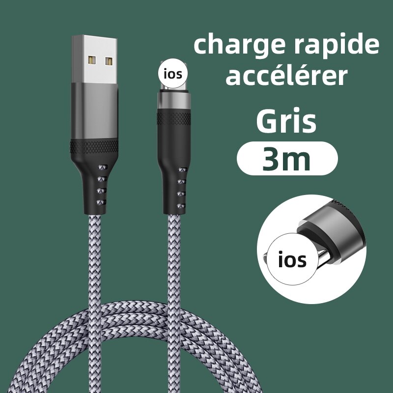 Usb-c-kabel für iphone 11, 12 , 13 Profi , 20w (schnellladefunktion), Apfel iphone-kabel 8 ipad pd-ladegerät 6s usb-typ-c-kabel, ios-datenkabel: Grau 3m