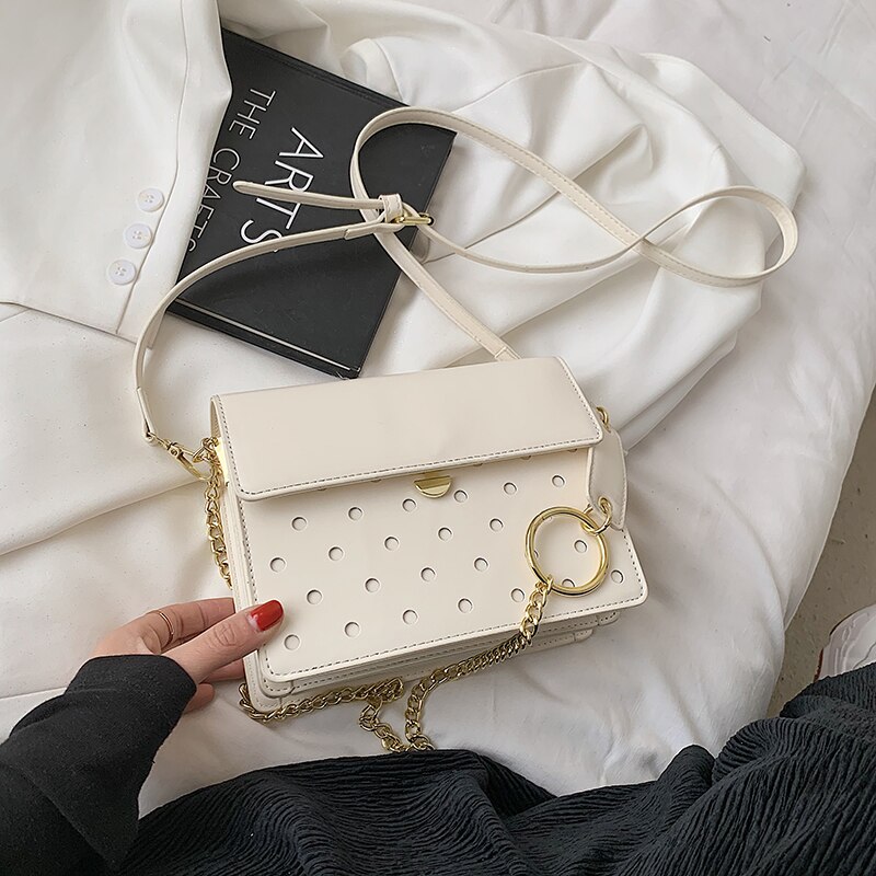 Kleine leder-umhängetaschen für damen, vintage-schultertasche mit kette, schlichte tasche, reisehandtasche und umhängetasche: Weiß