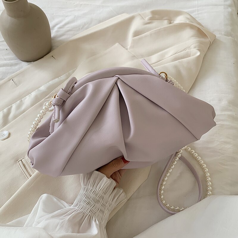 Cloud Bag Shoulder Handbags Female Travel Cross Body Bag Pearl Small PU Leather Crossbody Bags For Women: Lavender