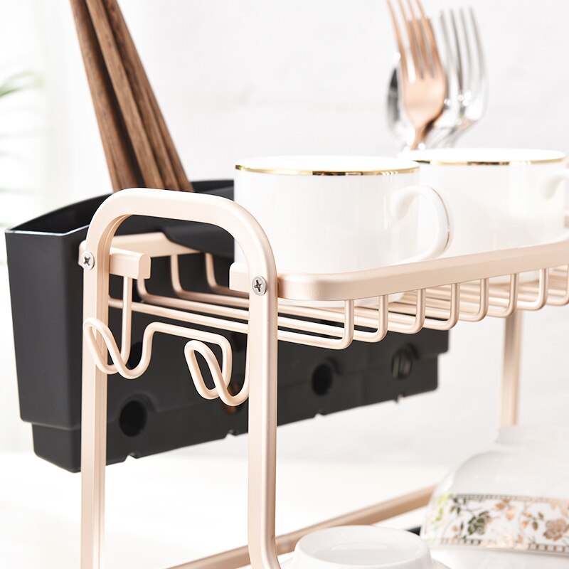 Champagne golden double-dish dish drain rack space aluminum put dishes chopsticks dishes cutlery storage kitchen racks LB61704