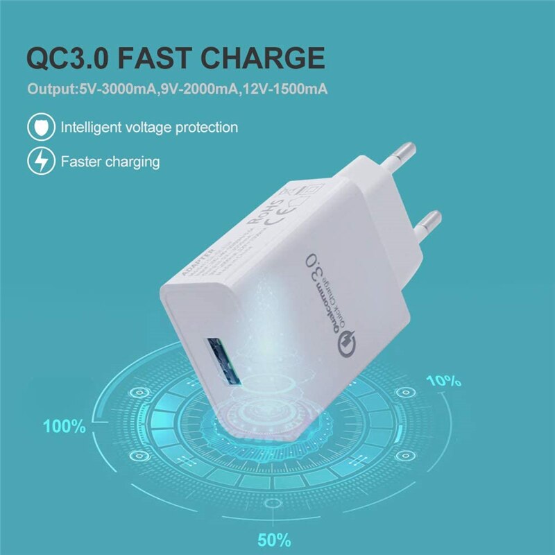 Chargeur rapide QC 3.0 18W 3A adaptateur chargeur sans fil pour IPhone 11 Pro XS Max XR X Samsung S9 S10 S20 Plus prise de Charge Usb rapide