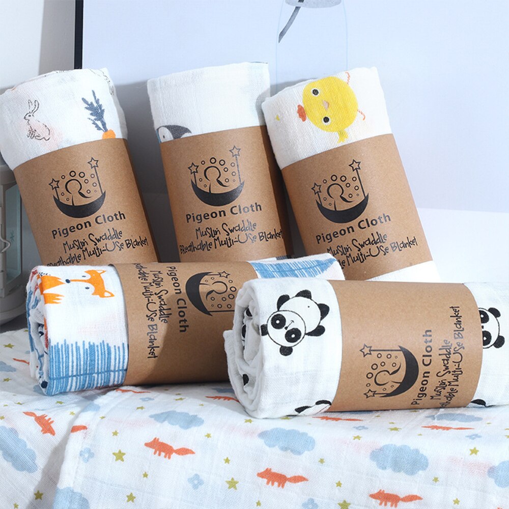 -né bébé Swaddles 100% coton mousseline bain gaze couverture douce imprimé dessin animé écharpe pour bébé sac de nuit poussette couverture tapis de jeu