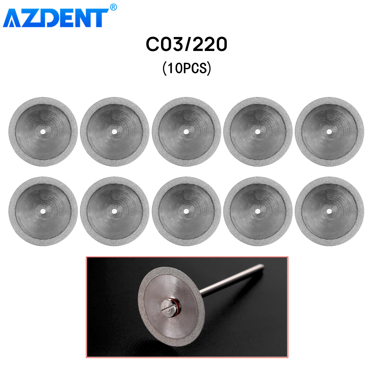 AZDENT 11 Sizes Dental Lab Diamond Disc 0.20mm Ultra-thin Double Side Grit Disk Cutting Tool Dia 22mm Polisher Dentistry Dentist: 10PCS C03