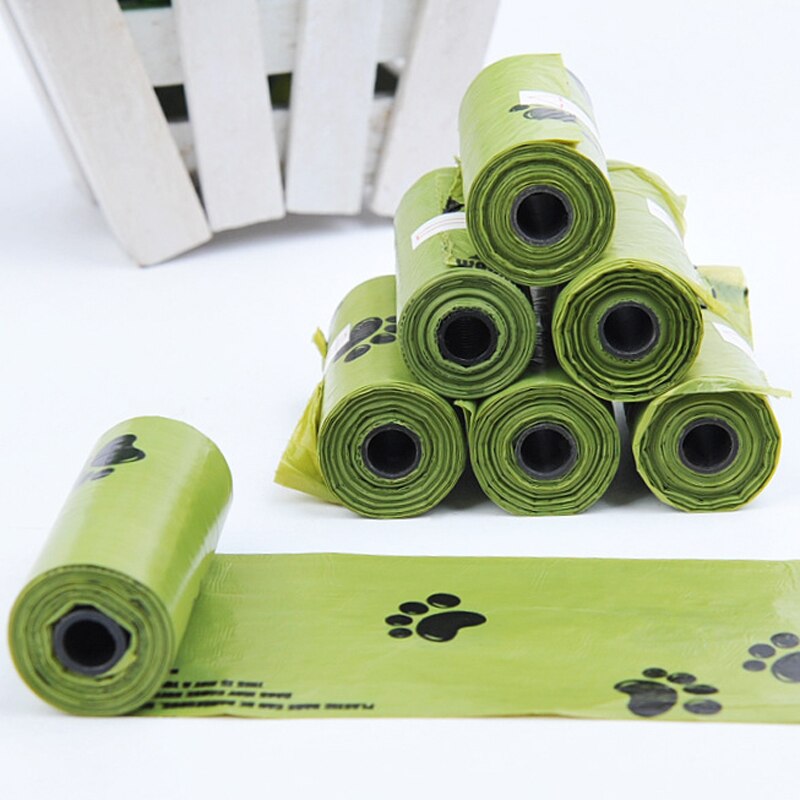 15 pièces (rouleau)/Lot vert Pet déchets caca sac nettoyer recharges merde cueillette chien caca sacs protection de l'environnement matériel