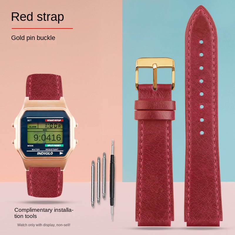 Para Casio pequeño cuadrado AE-1200WH AE1300 AQ-S810W A158 169 W-215/W-S200H SGW-300H correa de cuero pulsera Vintage 18mm TIMEX T80: Púrpura verde