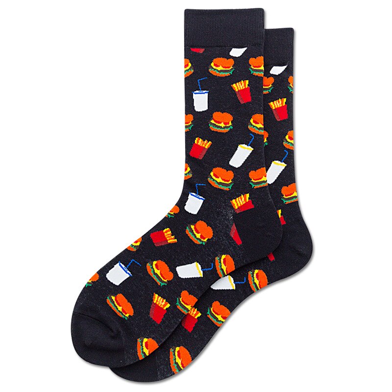 Sjov mad mænd sokker burger fries pizza kalkun hund ost æg bacon harajuku hip hop happy sox funky vinter: Burger sokker