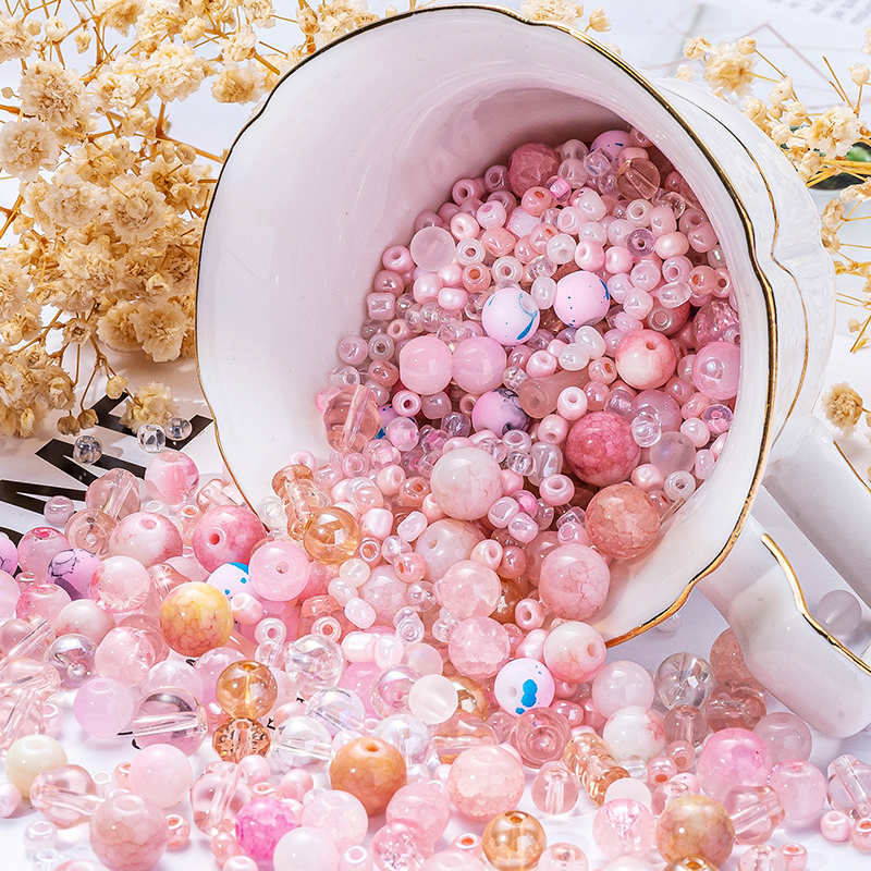 50g Glass Beads Assorted Colourful Round Loose Beads DIY Lamp Work Beads for Bracelets and Necklaces Jewelry Making Supplies