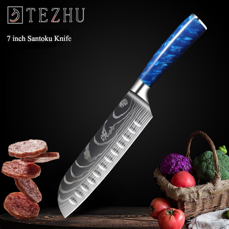 8 Inch Chef's Knives Japanese Santoku knife Damascus Knife 7Cr17mov High Carbon Stainless Steel Vegetable Meat Cooking Knife: 7 inch Santoku knife