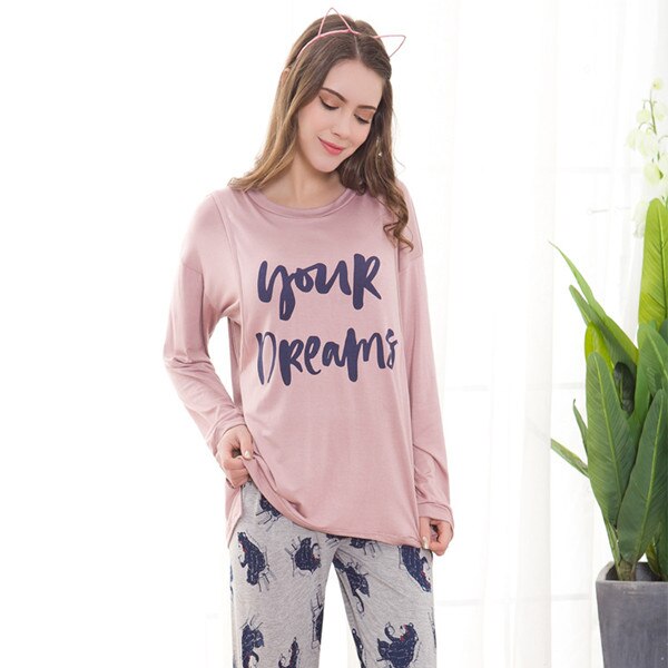 Fdfklak Frühling Herbst Neue modal Pyjama Für Schwangere Stillende Mütter Kleidung Mutterschaft Nachtwäsche Pflege Pyjama F250