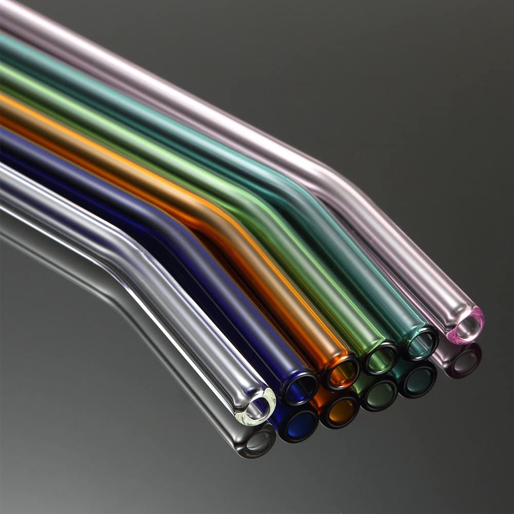Lote de Pajitas Ecológicas Reutilizables, Pajas 8,5&quot; x 8mm para Beber de Vidrio Multicolor, para Bebidas Saludables, Cócteles, Granizados, Batidos