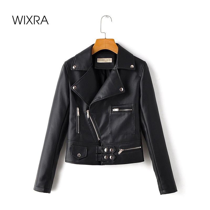 Wixra dames imitatie leren jassen rits casual pu jas omslagkraag basic jas klassieke streetwear herfst lente