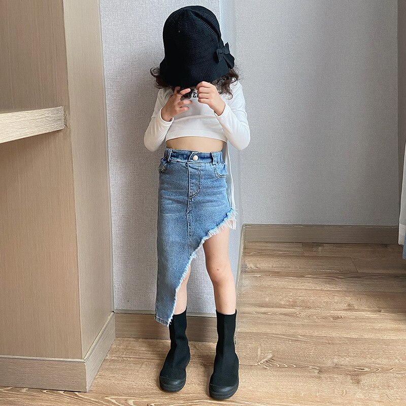 Meisjes denim rok net beroemdheid dezelfde alinea diagonale rok asymmetrische rok all-match rok herfstkleding