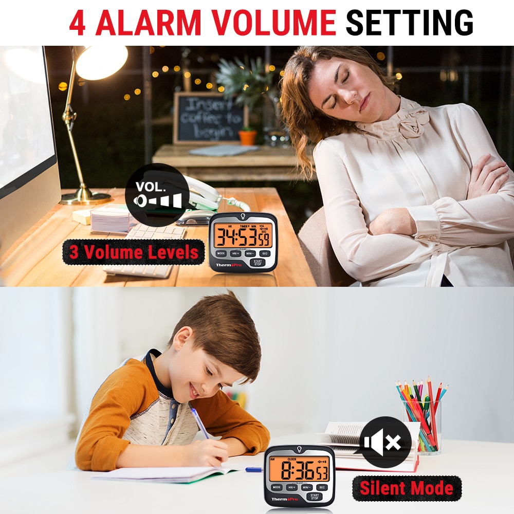 Thermopro  tm01 digitalt kök matlagning timer med stor bakgrundsbelysning display nedräkning och countup timer 12/24h klocka läge